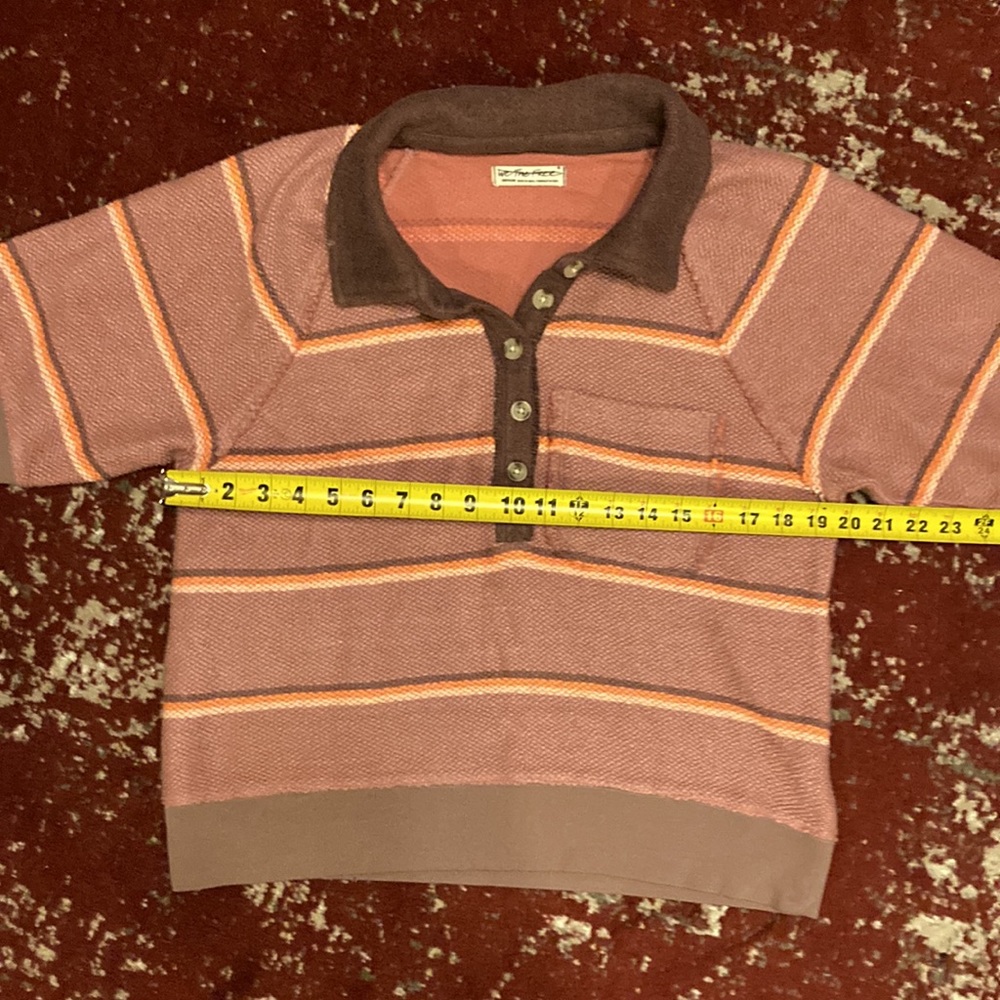 Free People Rose Brown Striped Knit Polo Top - Picture 8 of 11